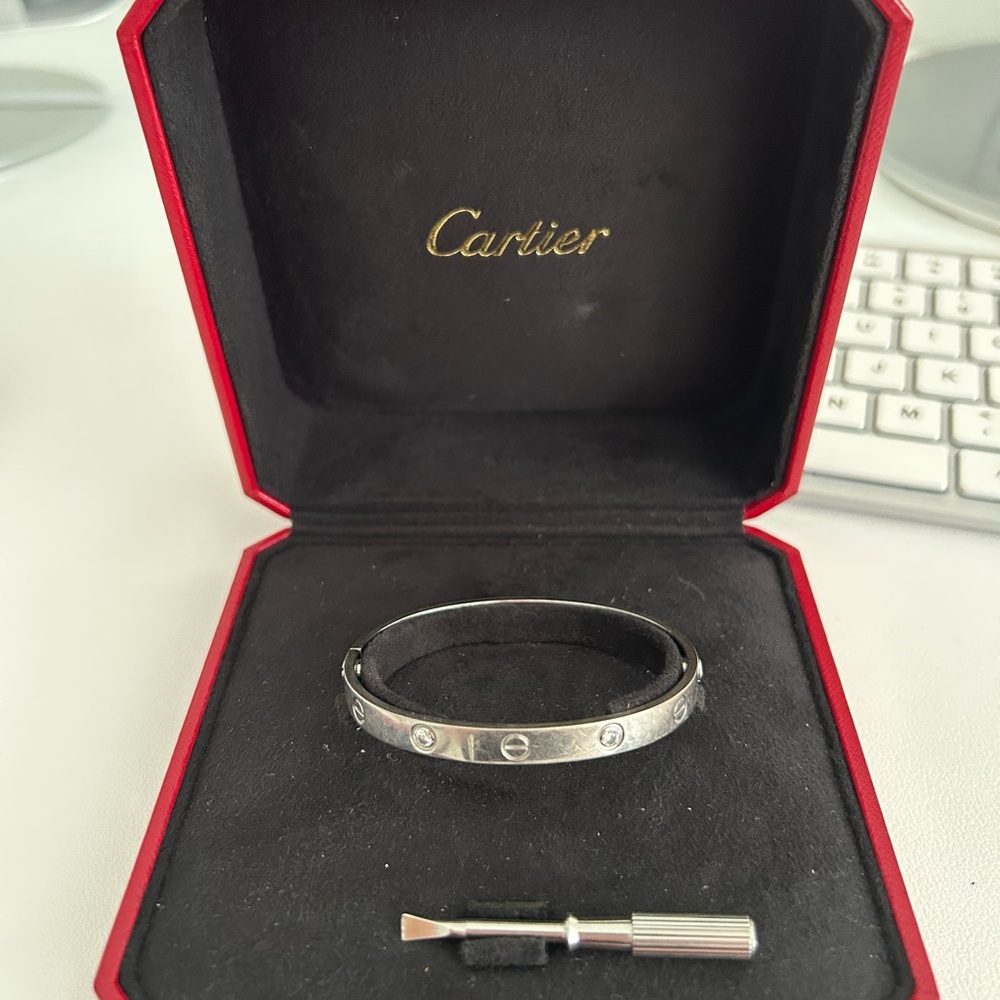Cartier White Gold 4 Diamond Love Bracelet 17cm